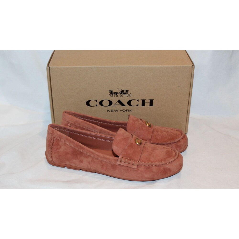 COACH SCULPT C LOGO SLIP ON DRIVER SUEDE LOAFER MOCASSINS CLAY SZ 8.5 NEW - Picture 2 of 9